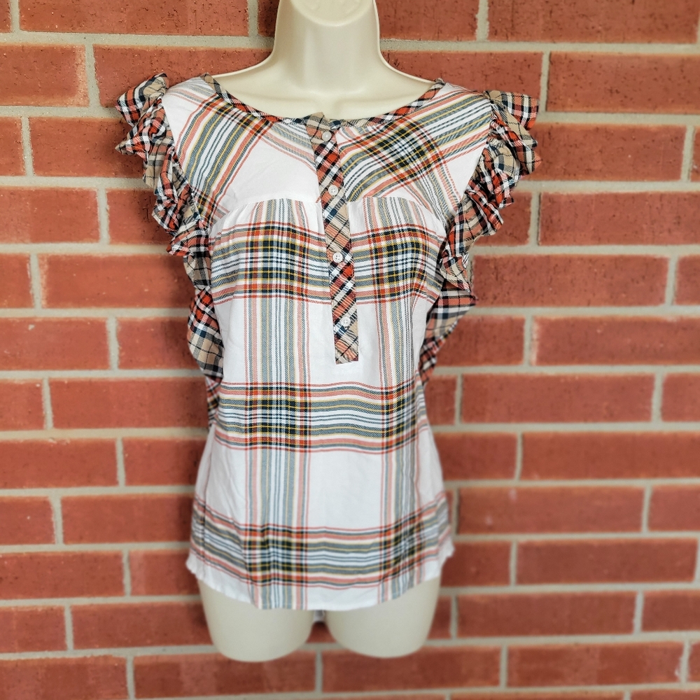 Time and Tru XXL Green Plaid Ruffle Sleeve Blouse Top Size 20.  #338